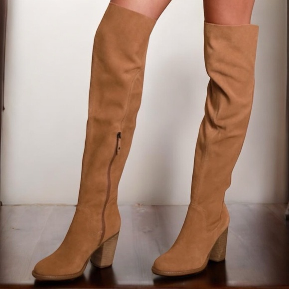 New Kelsi Dagger Brooklyn x Anthropologie Logan Over Knee 7 Chestnut Suede Boots - Picture 10 of 11